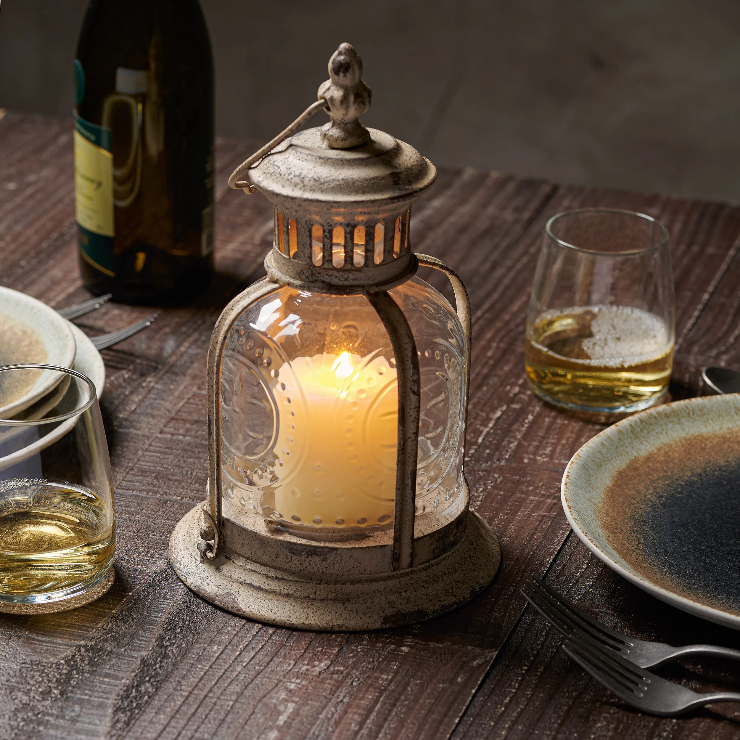 Aged Cafe Terrace Lantern - Candle Holder