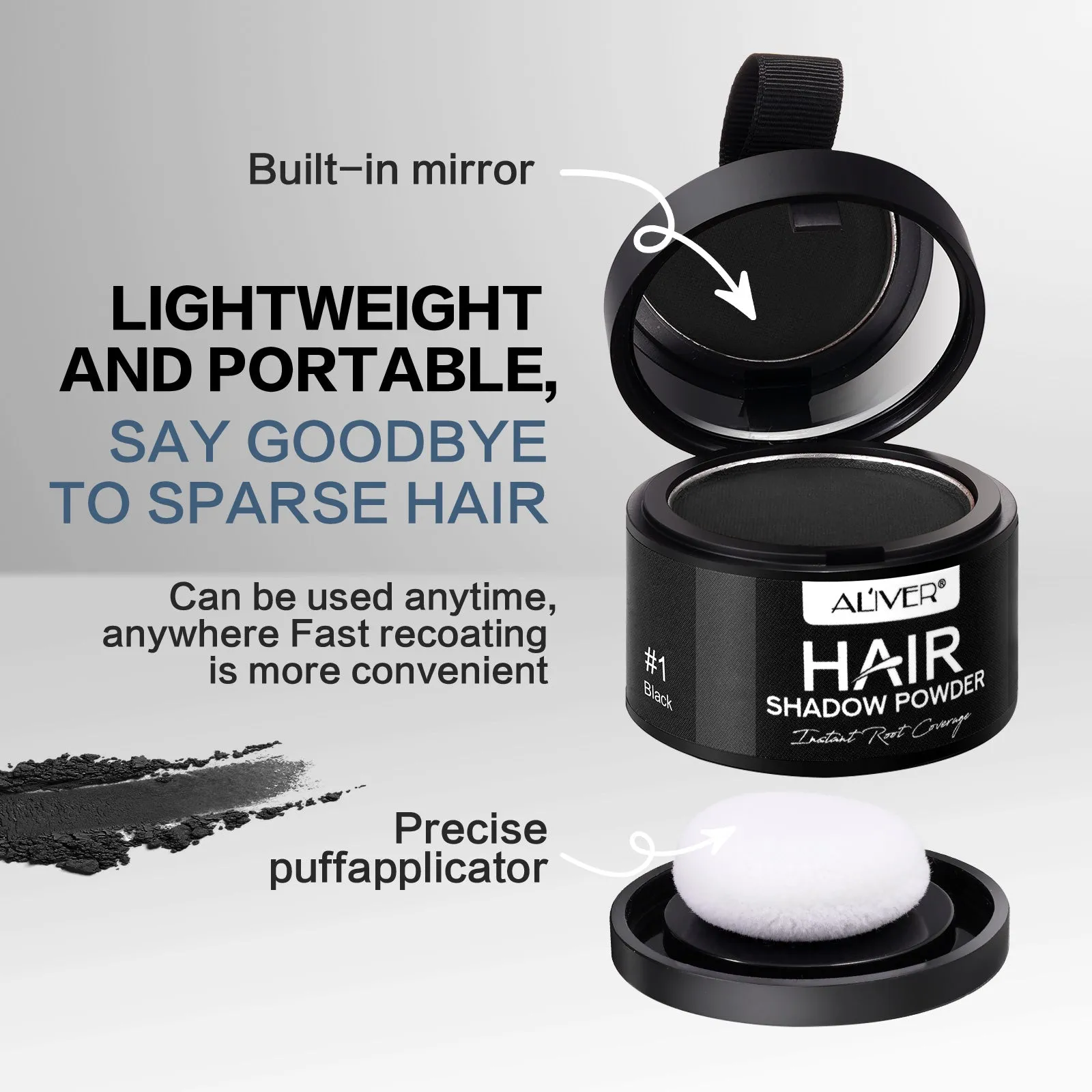 Aliver Instantly Hairline Shadow-Hair Shadow Powder, Quick Cover Black Hair Root Concealer, Eyebrows & Beard Line,Unisex,Black