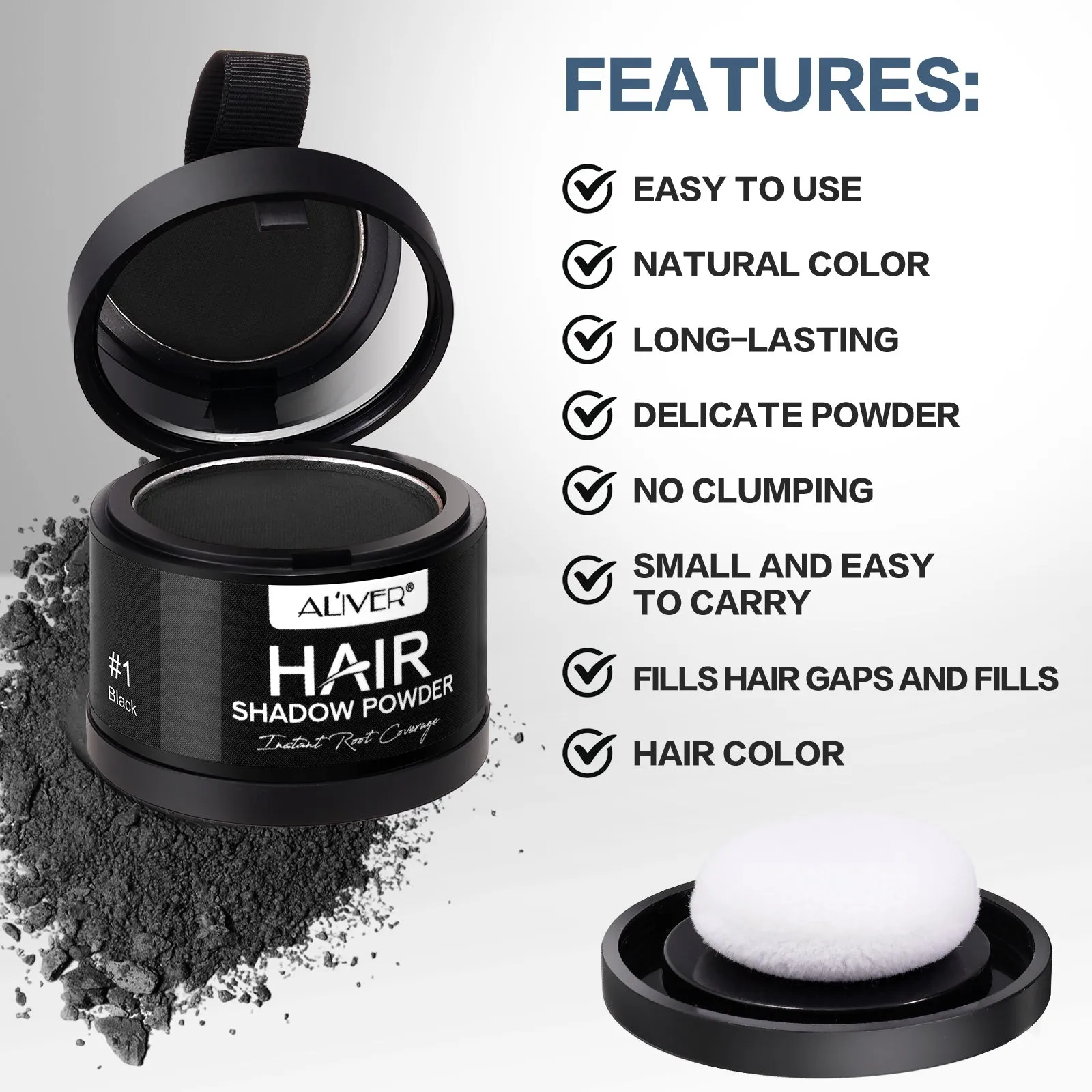Aliver Instantly Hairline Shadow-Hair Shadow Powder, Quick Cover Black Hair Root Concealer, Eyebrows & Beard Line,Unisex,Black