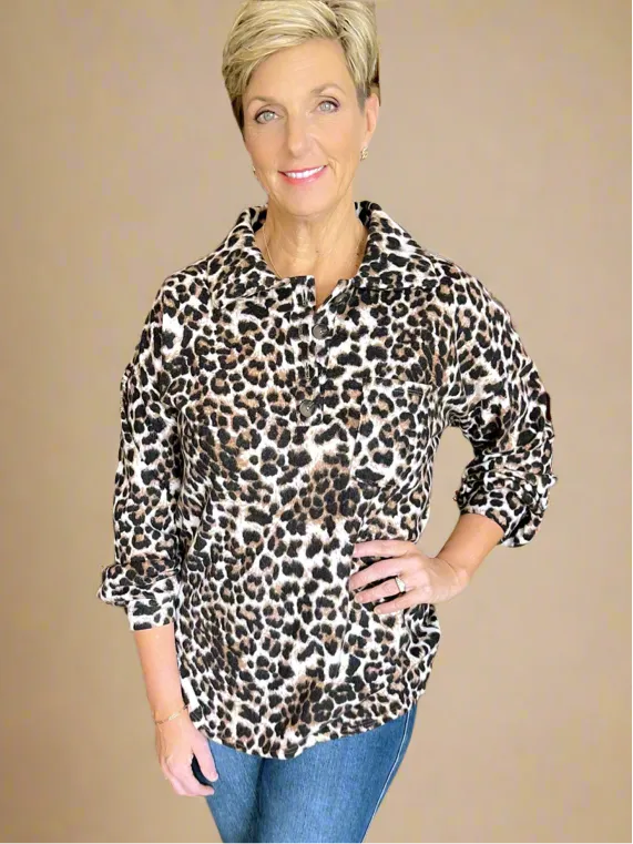 Animal Print Pullover with Puff Sleeve