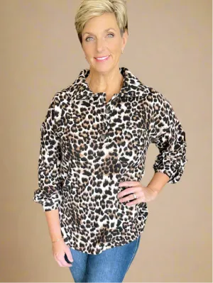 Animal Print Pullover with Puff Sleeve