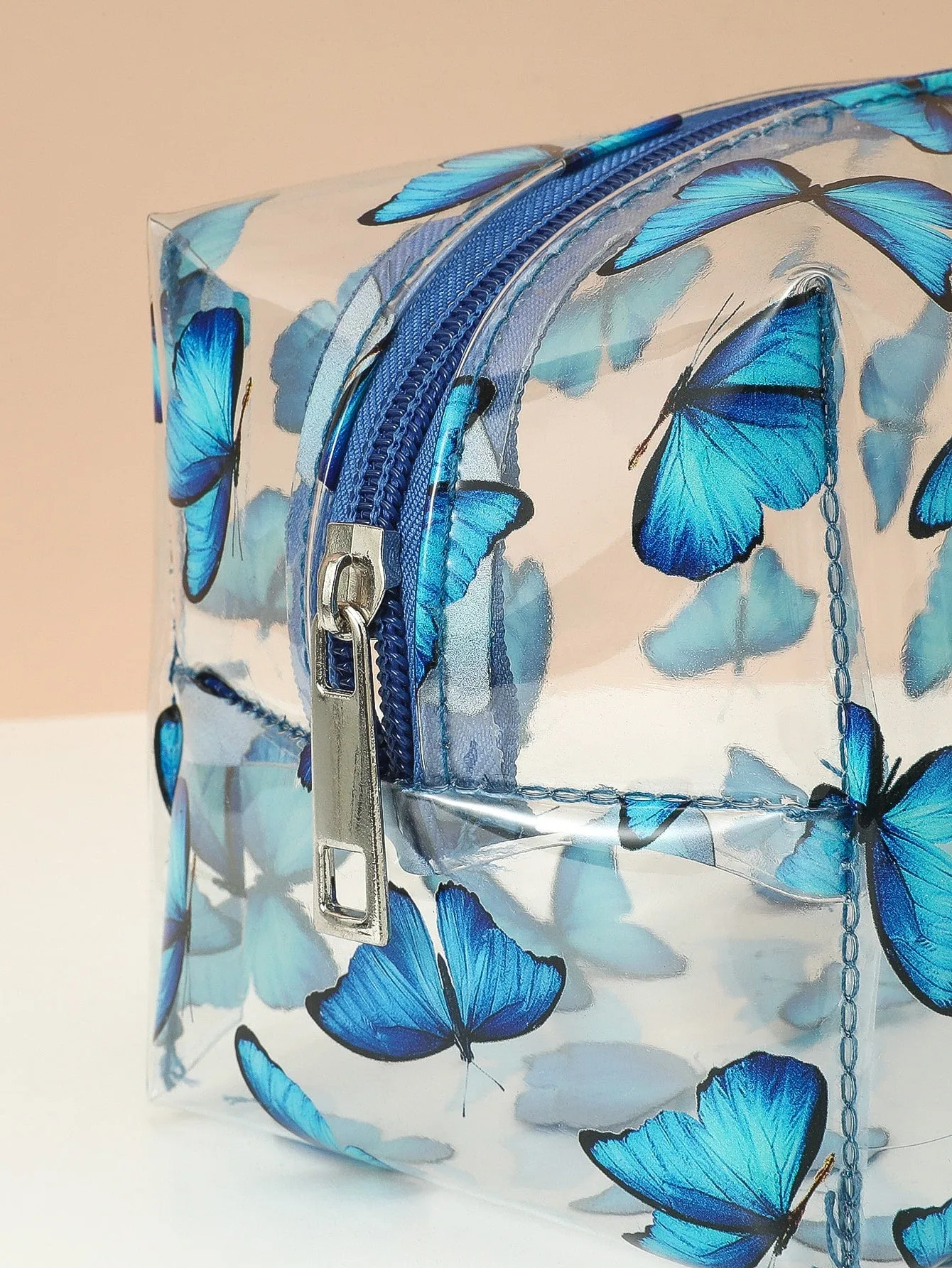 Blue Butterfly Square Makeup Bag Cosmetic Organizer Toiletries Bag Makeup