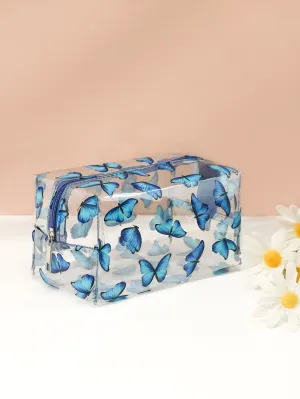 Blue Butterfly Square Makeup Bag Cosmetic Organizer Toiletries Bag Makeup