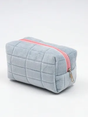 Blue Plush Minimalist Square Makeup Bag Cosmetic Organizer Toiletries Bag Makeup