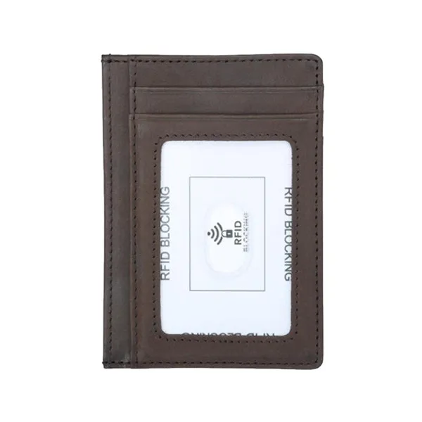 Brown Grained Leather RFID Card Holder 棕色真牛皮RFID安全防盜信用卡套 CH19018