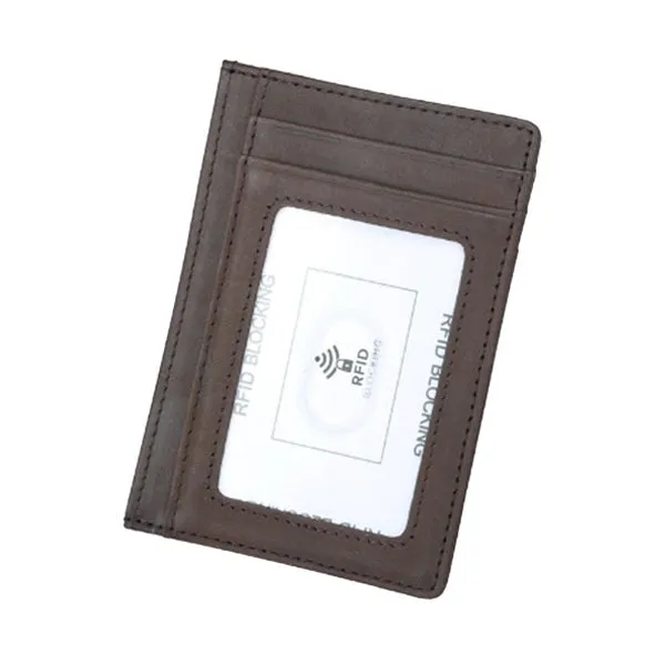 Brown Grained Leather RFID Card Holder 棕色真牛皮RFID安全防盜信用卡套 CH19018