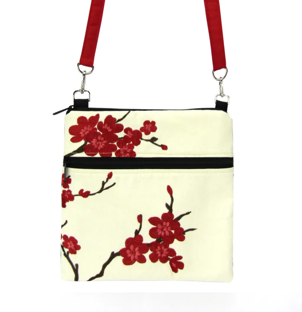 Cheery Blossom | Black Nylon | RTS Mini Square Crossbody Bag