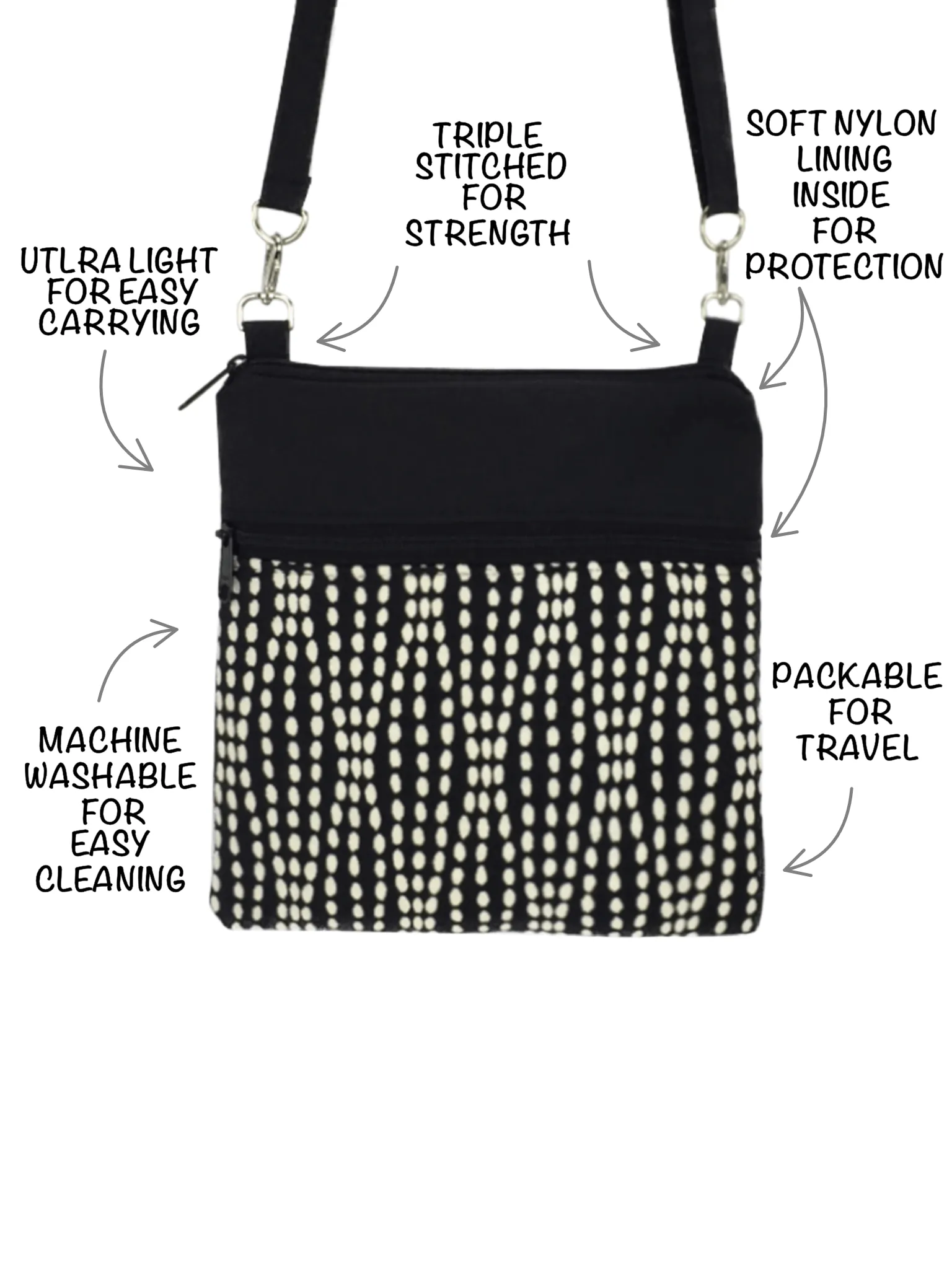 Dot Weave in Black | Black Nylon | Mini Square Crossbody Bag