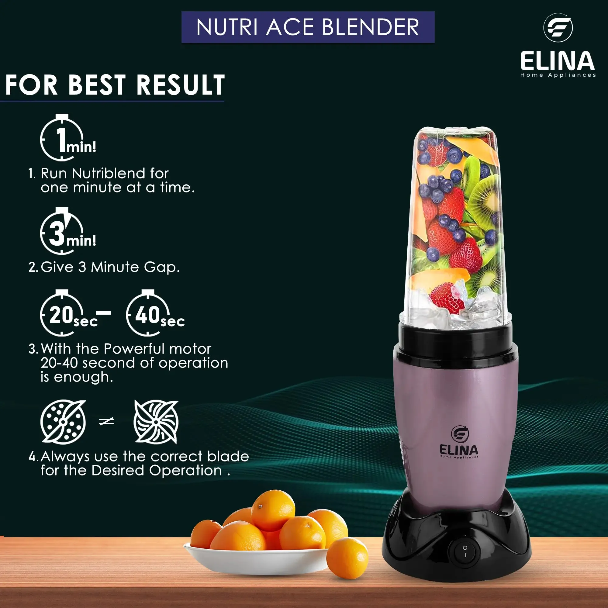 Elina Nutri ACE Mixer Grinder, Blender 450-watt Copper Motor, 2 Jars, Stainless Steel Blades, Raspberry Pink