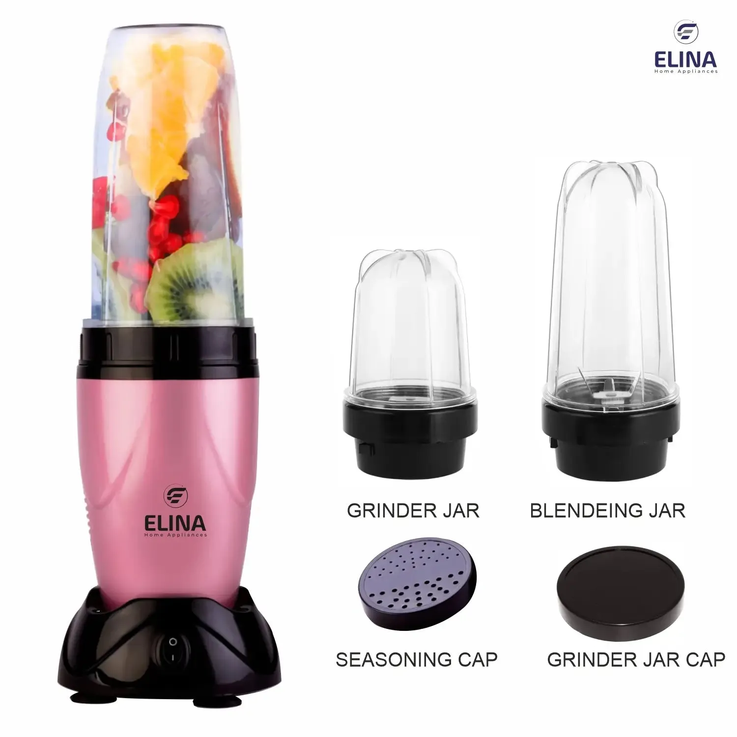 Elina Nutri ACE Mixer Grinder, Blender 450-watt Copper Motor, 2 Jars, Stainless Steel Blades, Raspberry Pink