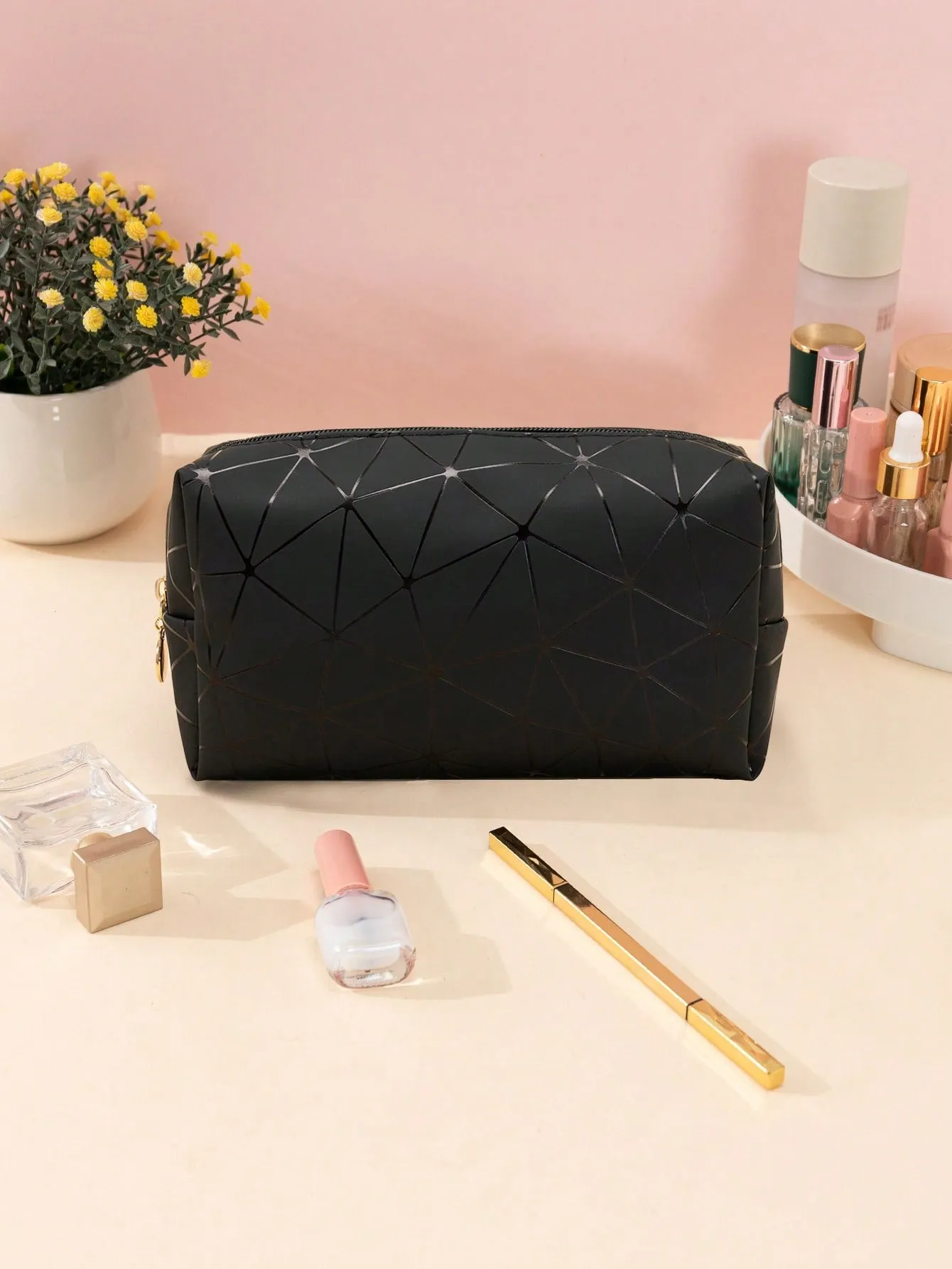 Geometric Lines Makeup Bag Cosmetic Organizer Toiletries Bag Makeup Organizer