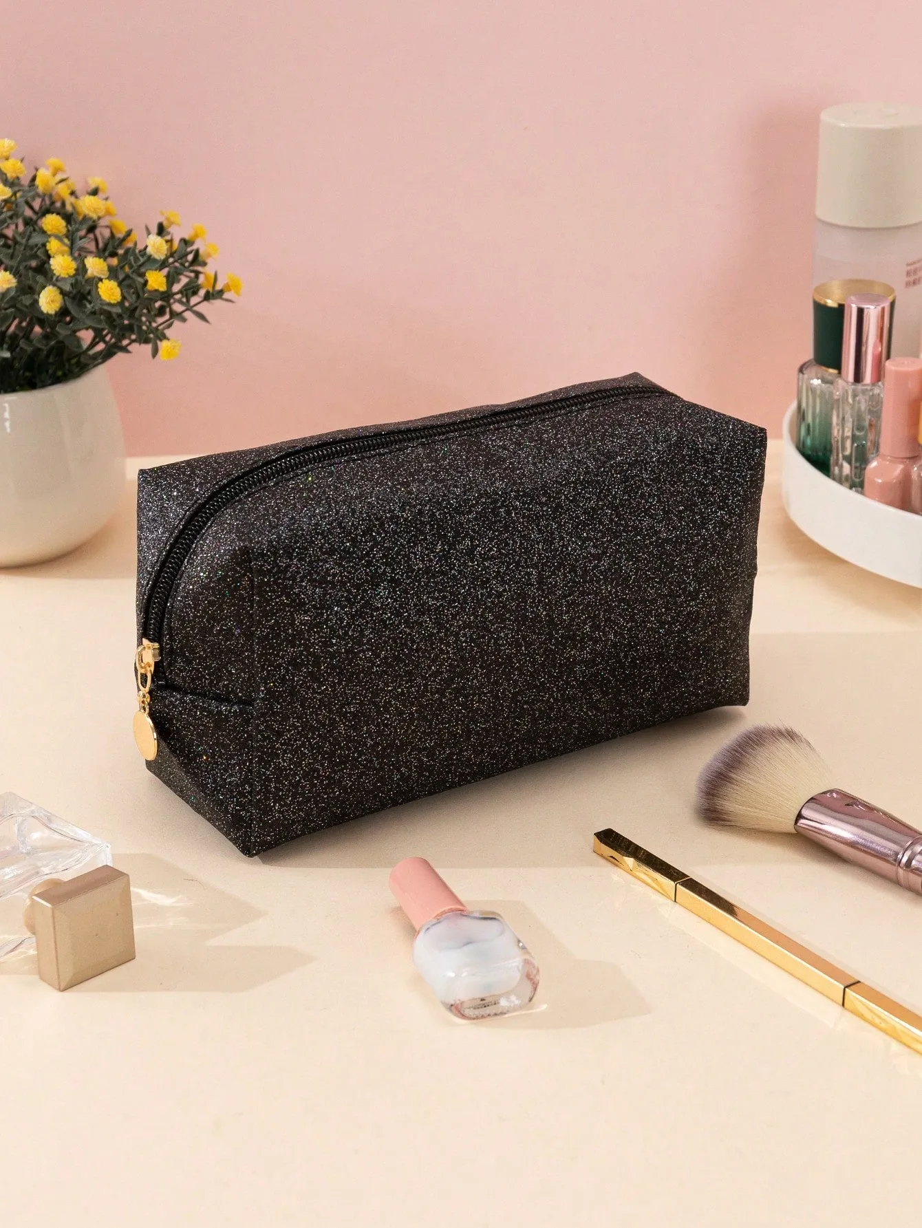 Glitter Makeup Bag Cosmetic Organizer Toiletries Bag Makeup Organizer Zip Pouch