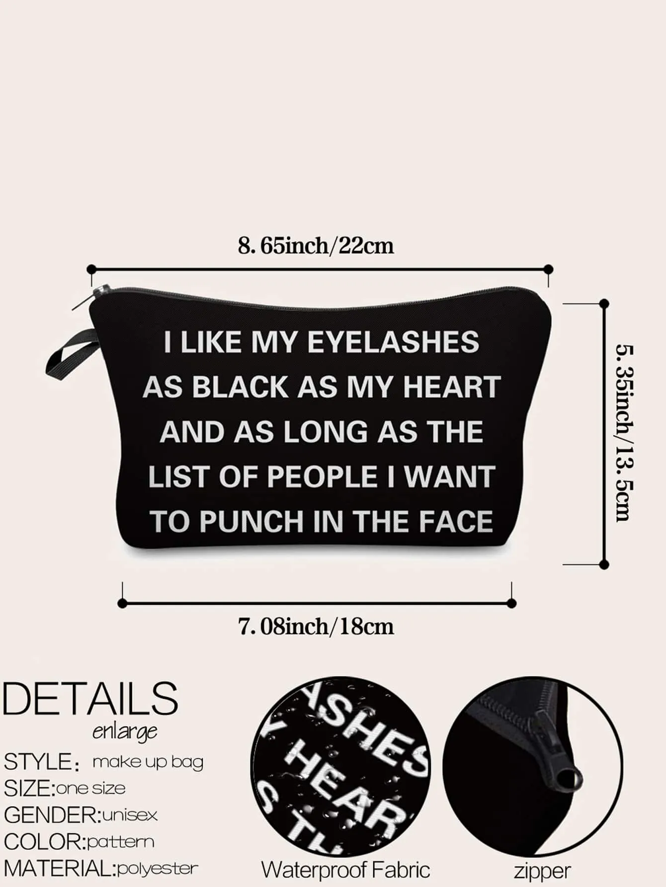 I Like My Eyelashes Makeup Bag Cosmetic Organizer Toiletries Bag Makeup