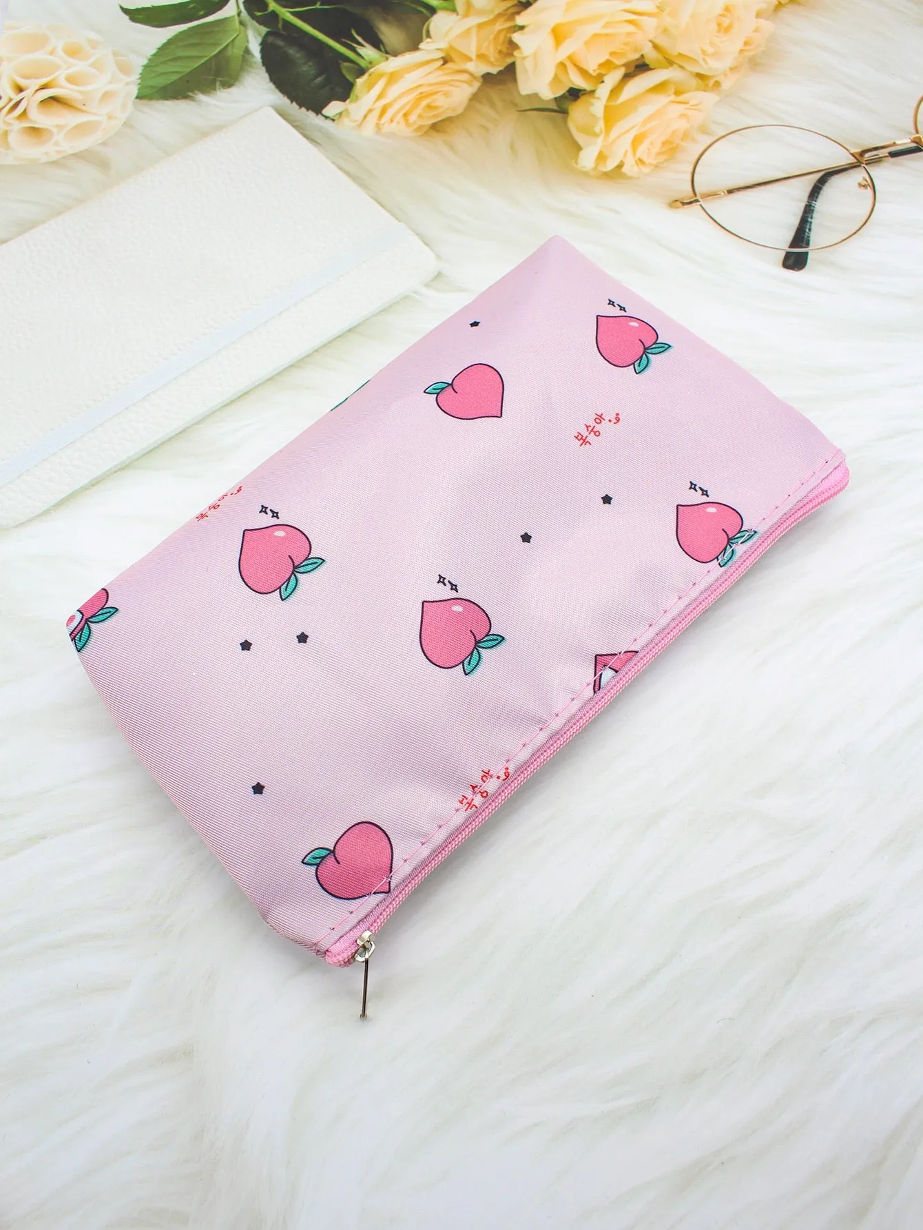Peach Makeup Bag Cosmetic Organizer Toiletries Bag Makeup Organizer Zip Pouch
