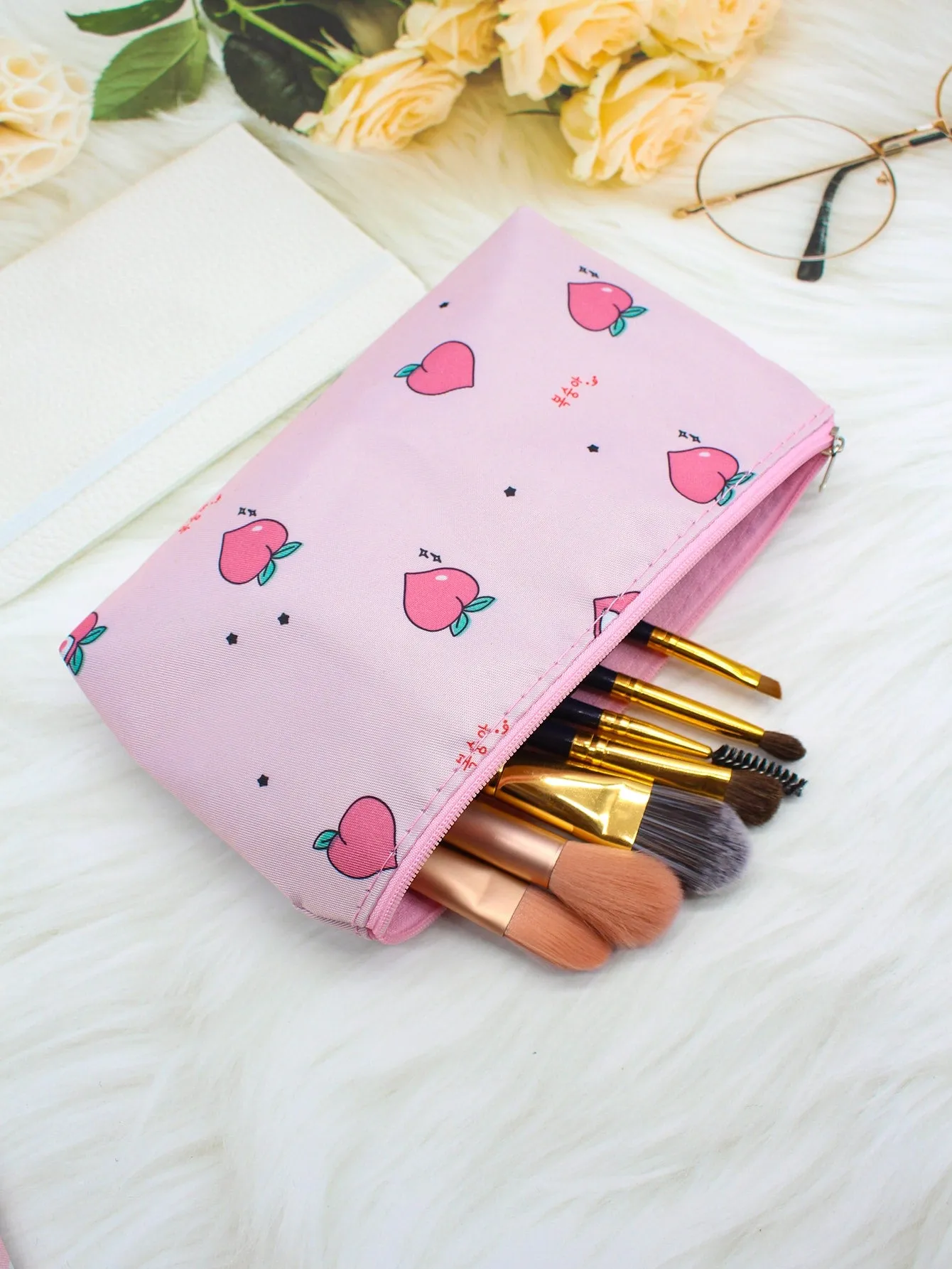 Peach Makeup Bag Cosmetic Organizer Toiletries Bag Makeup Organizer Zip Pouch