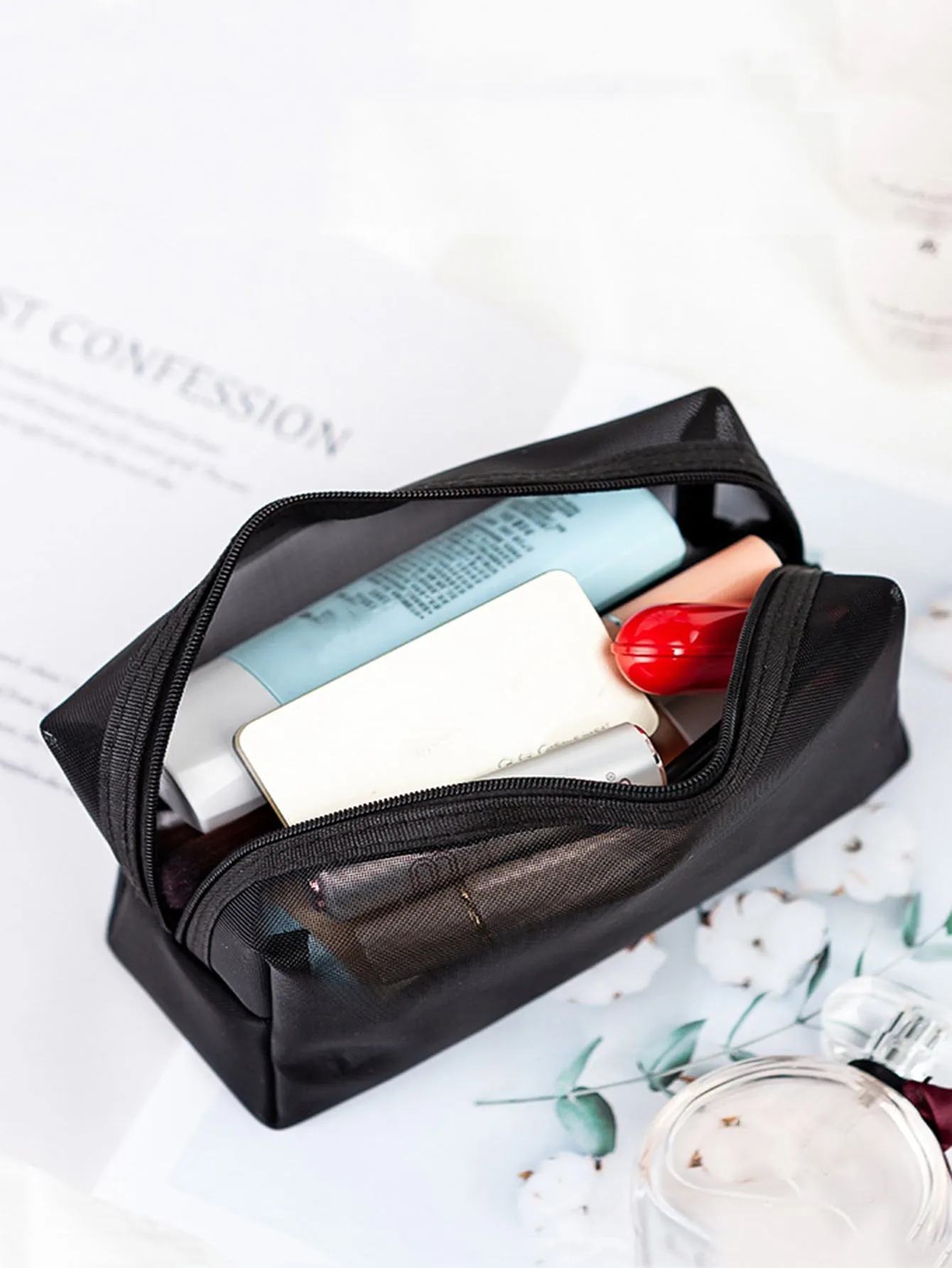 Plain Makeup Bag Black Cosmetic Organizer Toiletries Bag Makeup Organizer Zip