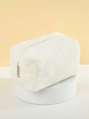 Plain Plush White Makeup Bag Cosmetic Organizer Toiletries Bag Makeup Organizer