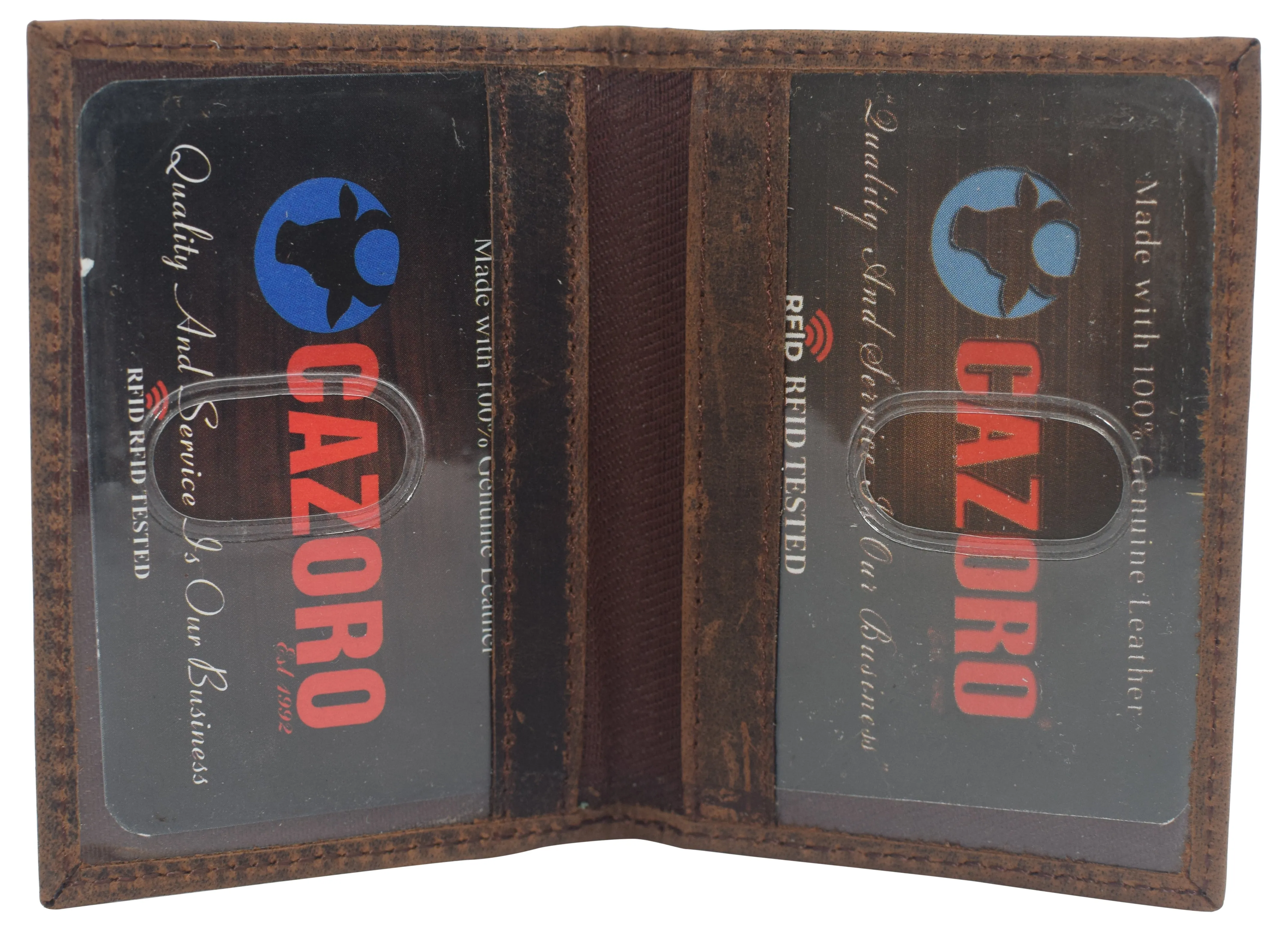 RFID611515RHU Cazoro Slim Thin Genuine Leather 2 ID Window Mini Wallet Holder Bifold Driver's License Safe