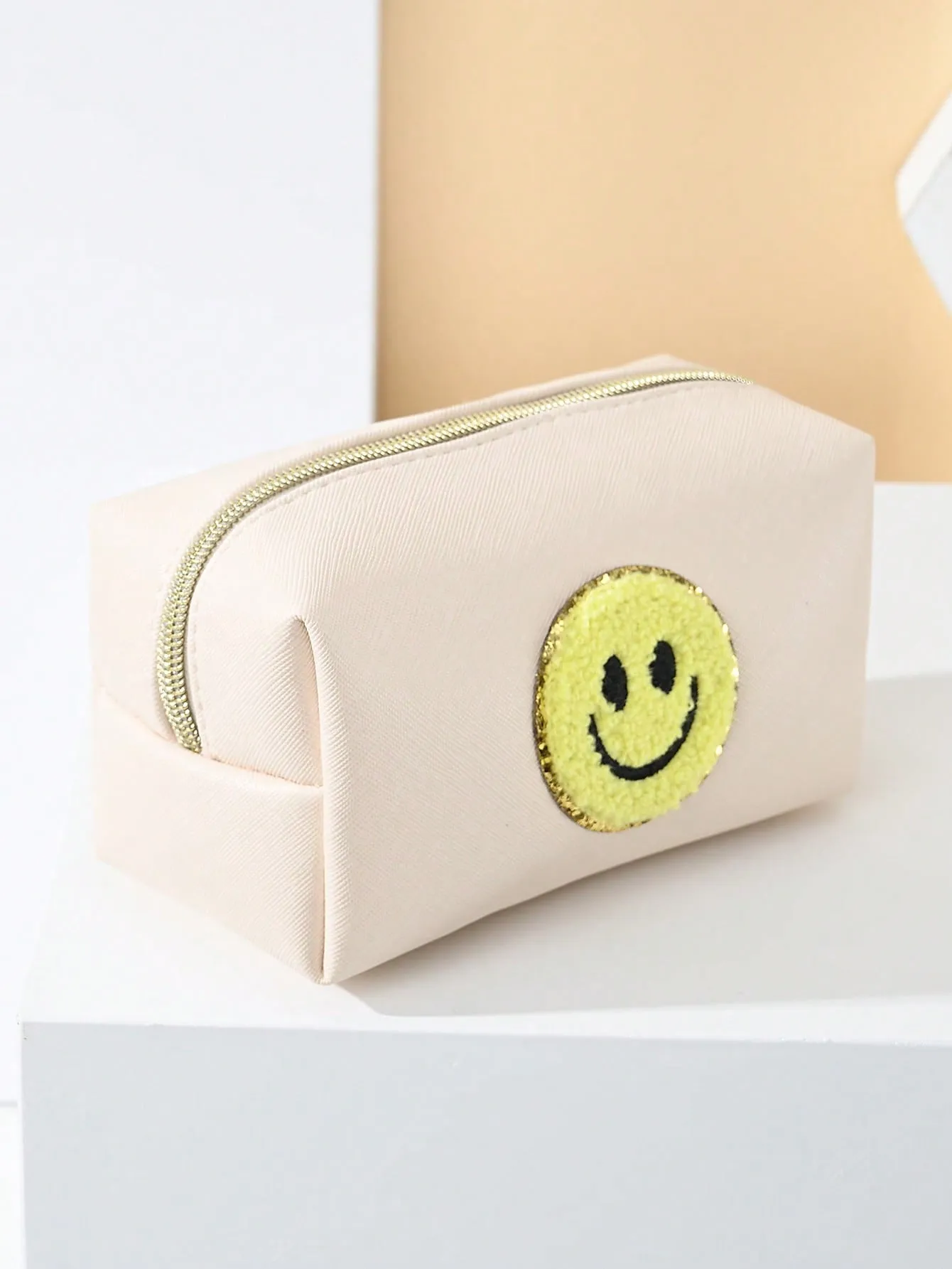 Smiling Face Patched Makeup Bag Makeup Bag Cosmetic Organizer Toiletries Bag
