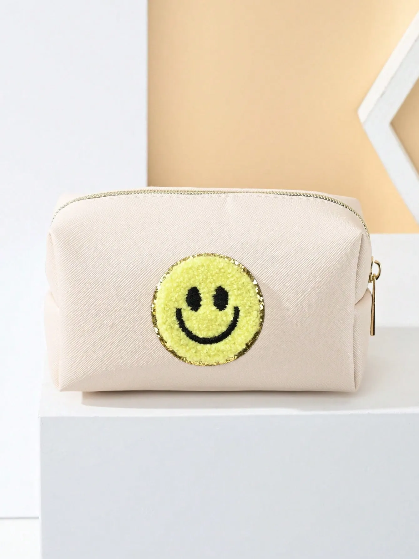 Smiling Face Patched Makeup Bag Makeup Bag Cosmetic Organizer Toiletries Bag