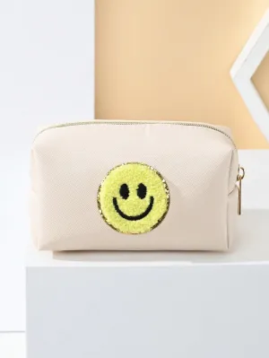 Smiling Face Patched Makeup Bag Makeup Bag Cosmetic Organizer Toiletries Bag