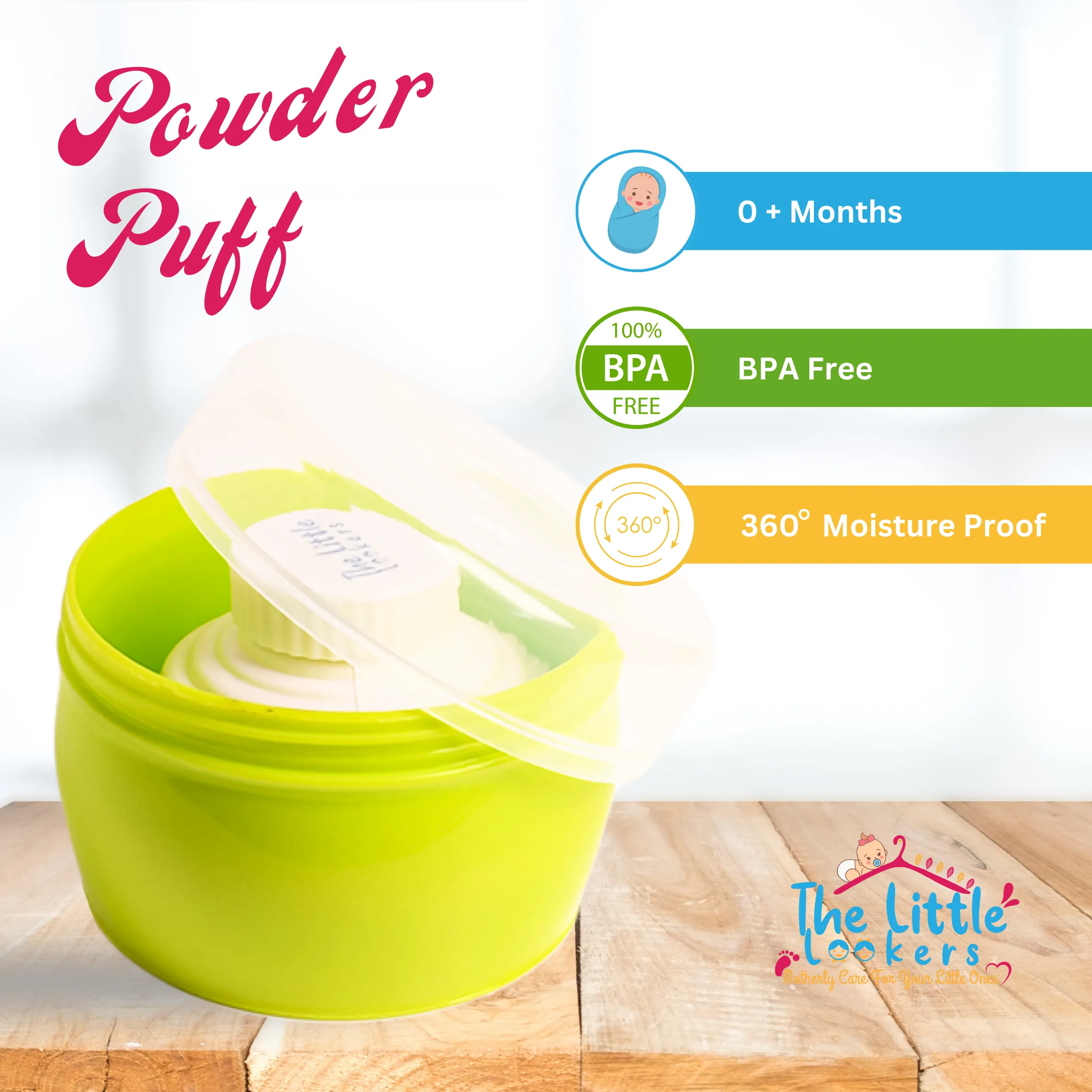THE LITTLE LOOKERS Portable Baby Skin Care Baby Powder Puff with Box Holder Container for New Born and Kids for Baby Face and Body