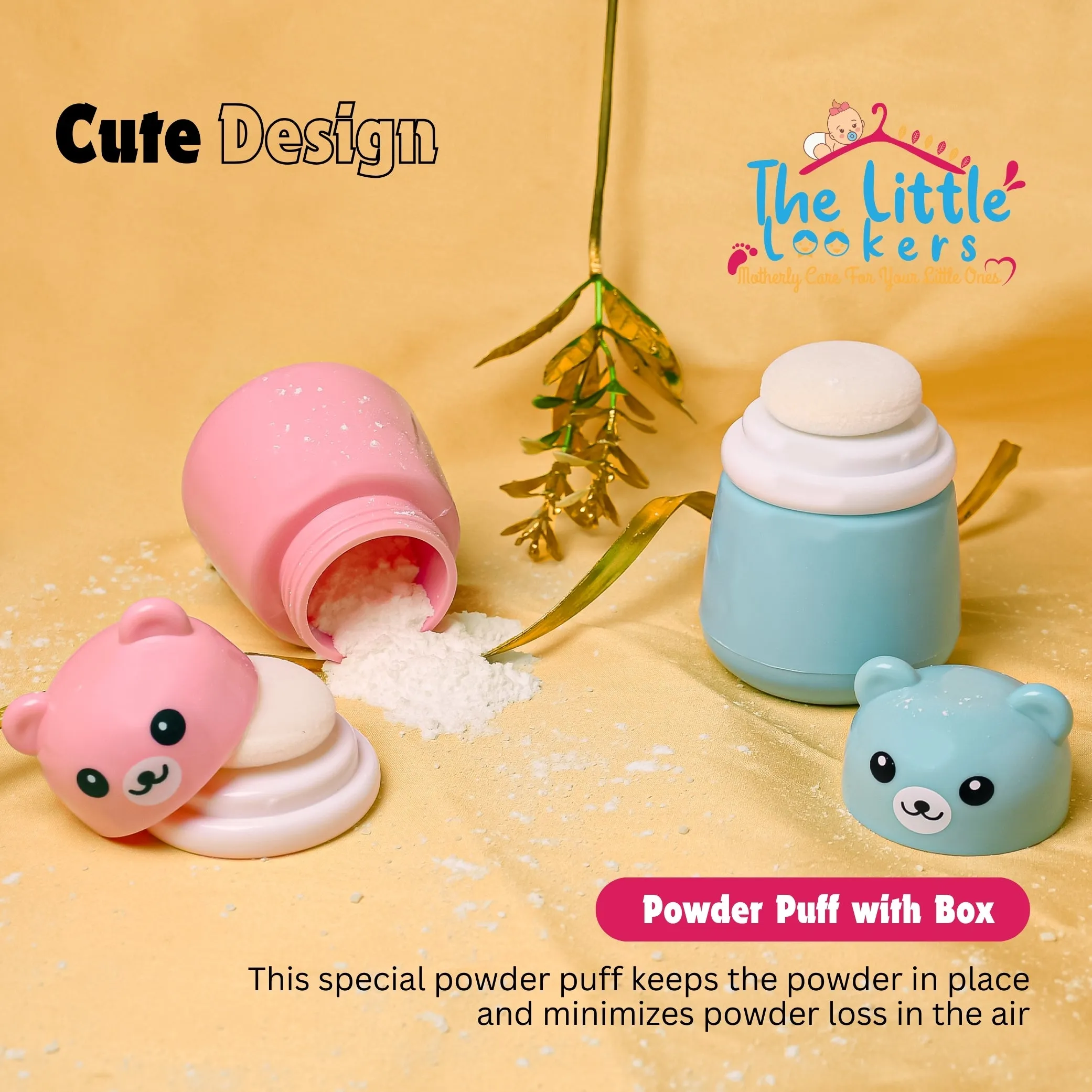 THE LITTLE LOOKERS Portable Baby Skin Care Baby Powder Puff with Box Holder Container for New Born and Kids for Baby Face and Body
