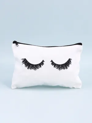White Canvas Makeup Bag Eyelash Makeup Bag Cosmetic Organizer Toiletries Bag