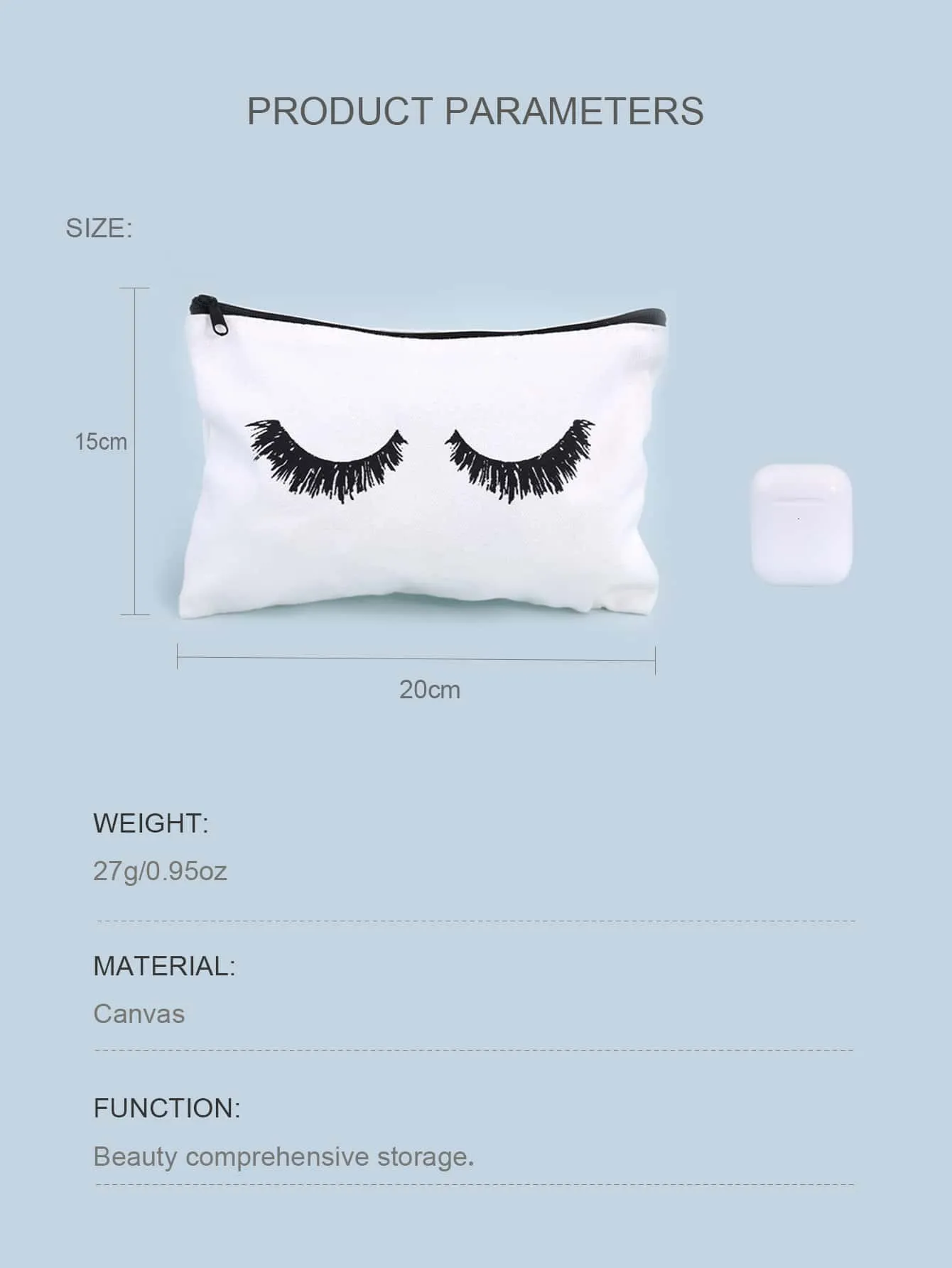 White Canvas Makeup Bag Eyelash Makeup Bag Cosmetic Organizer Toiletries Bag