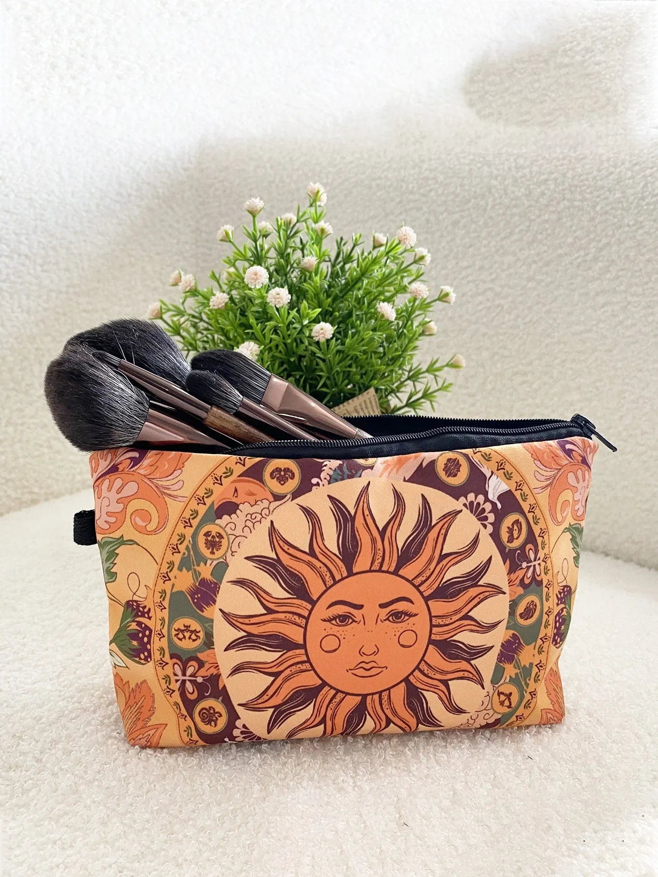 Yellow Sun Makeup Bag Boho Bag Makeup Bag Cosmetic Organizer Toiletries Bag